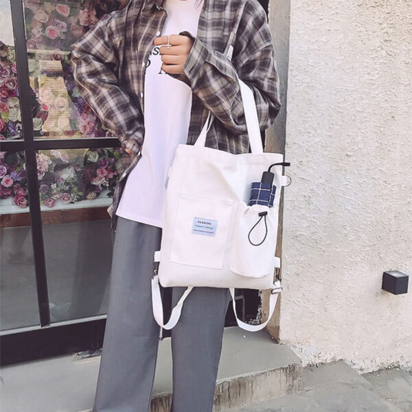 Canvas Bags Handbag With Pockets Preppy Buckpack Shoulder Bag - Image 2