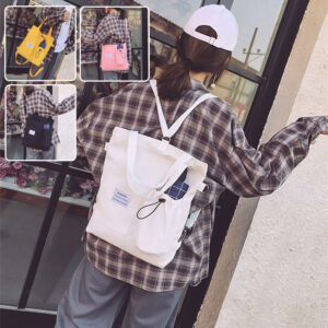 Canvas Bags Handbag With Pockets Preppy Buckpack Shoulder Bag