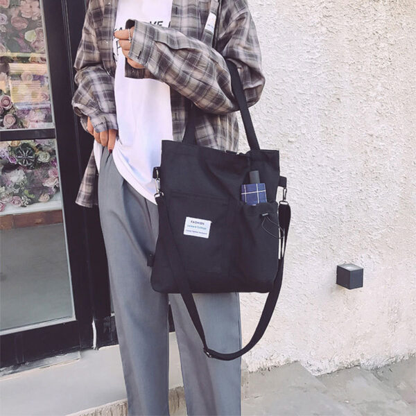 Canvas Bags Handbag With Pockets Preppy Buckpack Shoulder Bag - Image 4