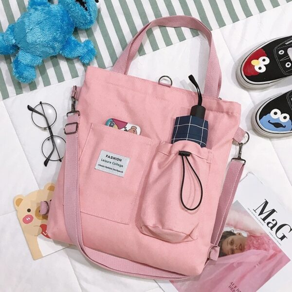 Canvas Bags Handbag With Pockets Preppy Buckpack Shoulder Bag - Image 7