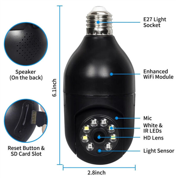 E27 Light Bulb 1080P IP Camera 5G Wi-Fi Night Smart Home Wireless Security - Image 9