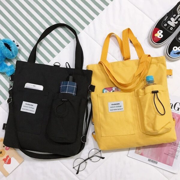 Canvas Bags Handbag With Pockets Preppy Buckpack Shoulder Bag - Image 5