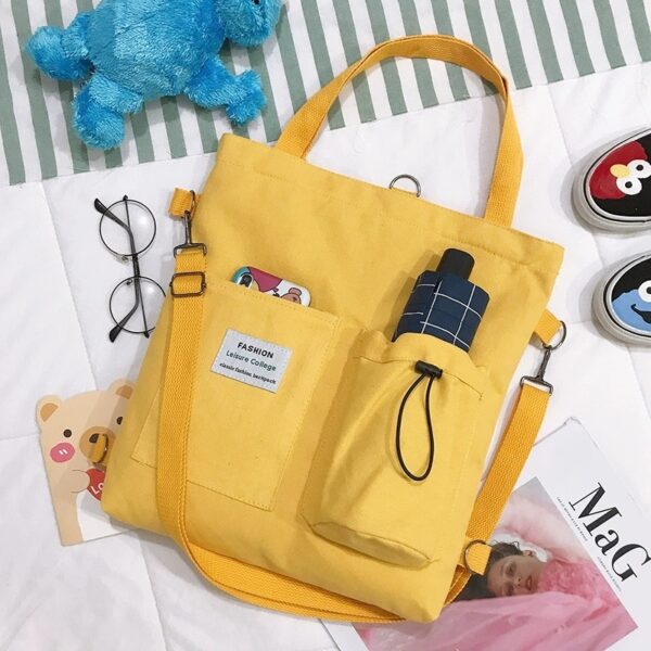 Canvas Bags Handbag With Pockets Preppy Buckpack Shoulder Bag - Image 3