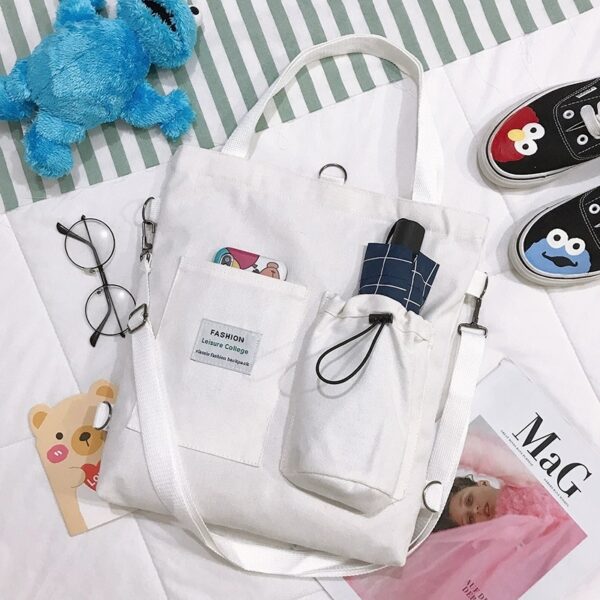 Canvas Bags Handbag With Pockets Preppy Buckpack Shoulder Bag - Image 9